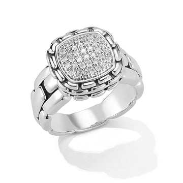 JAI Silver & Diamond Pave Square Ring